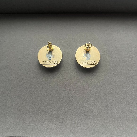 Upcycled Vintage Chanel CC Pink and Gold Earrings - 24k Gold-Plated - Handmade - Picture 3 of 4